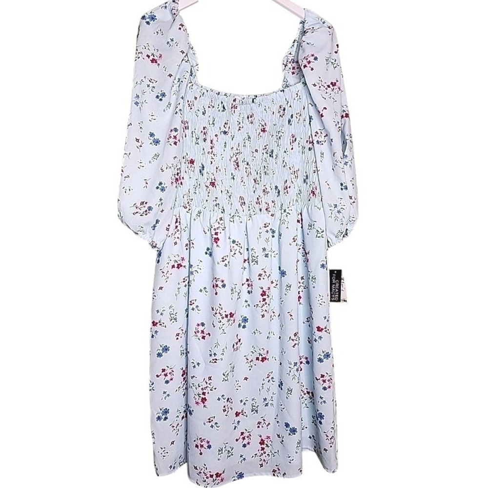 Bar III Dress Blue Floral Puff Sleeve Smocked Cottagecore Peasant Boho M